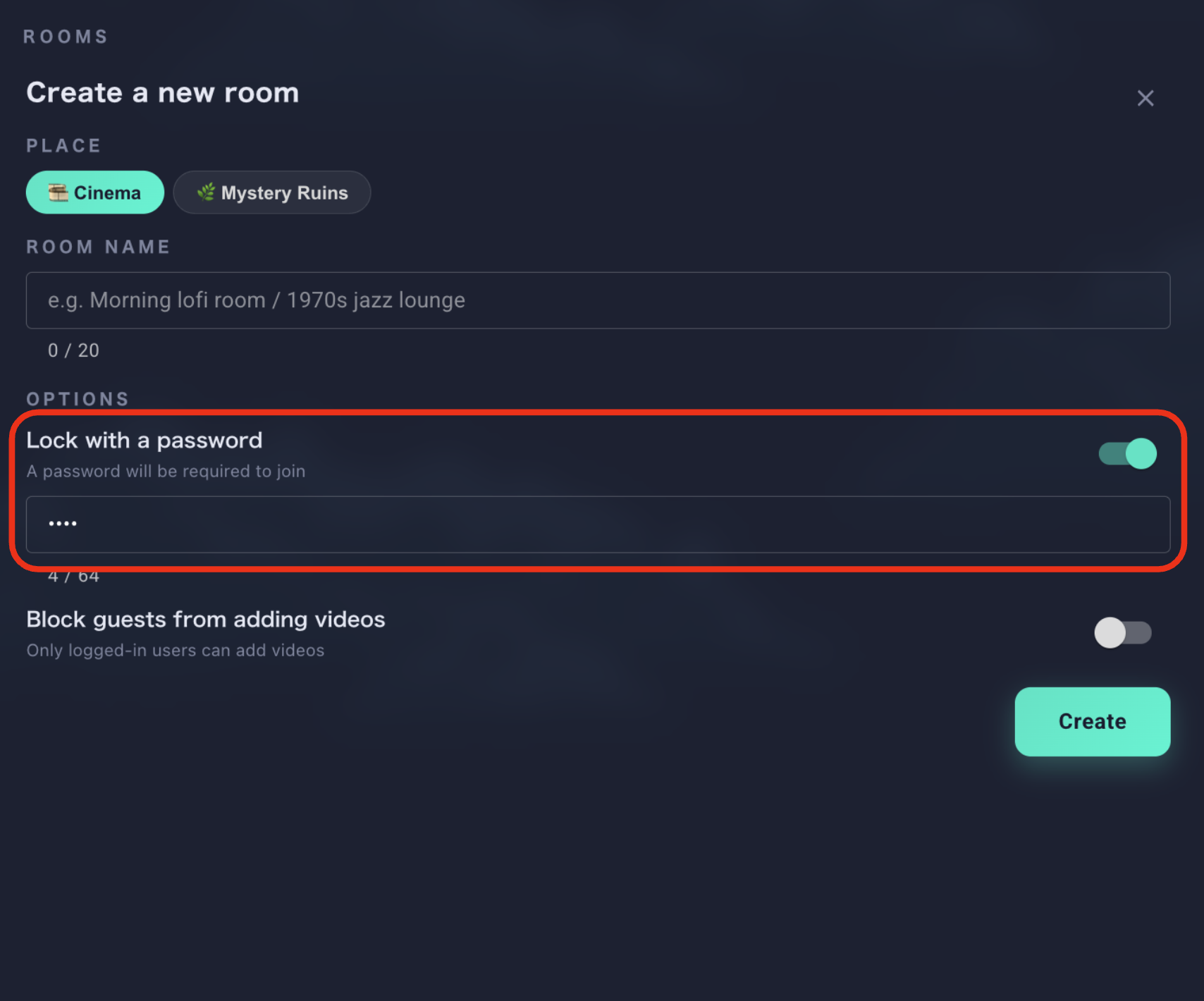 Creating a password-protected room